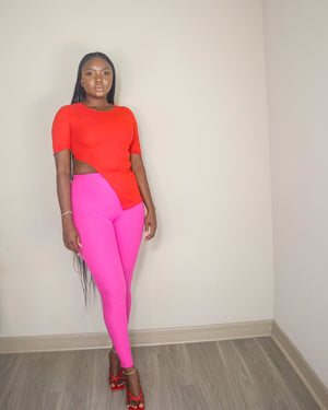 One side slit ribbed top set